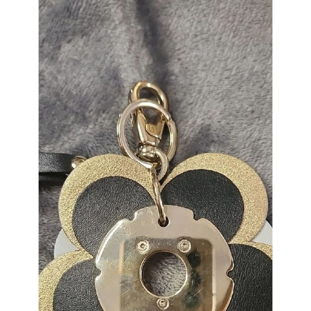 Salvatore Ferragamo Black & Gold Leather Flower Key Holder